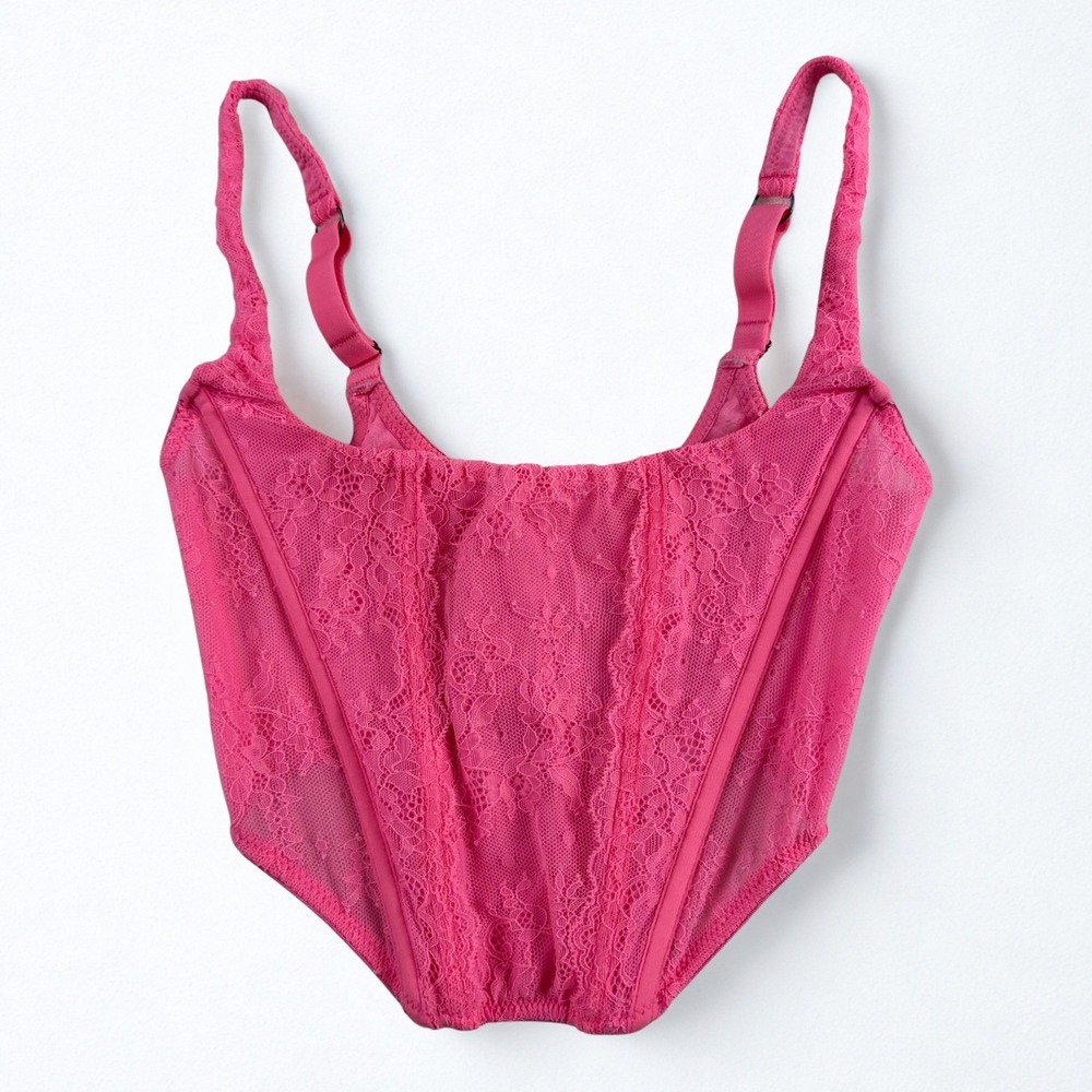Urban Outfitters Corset Top Womens S Pink Lace Bustier Boning Y2K Barbiecore